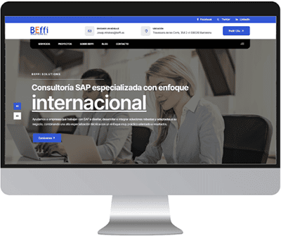 Diseño de página web estratégica de consultoría internacional para Beffi Solutions.